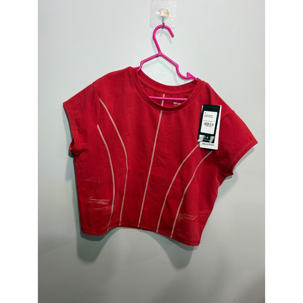 Peloton Cadent Short Sleeve Top Red Cropped Contrast Stitch WT01066-253006-M New